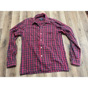 David Barry Shirt, Men's Size M, 15-15.5, Red, Plaid, Button Up, Long Sleeve
